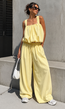 Lichtgele Stretch Two Piece Set met Mouwloze Top en Wide Leg Broek