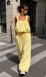 Lichtgele Stretch Two Piece Set met Mouwloze Top en Wide Leg Broek