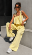 Lichtgele Stretch Two Piece Set met Mouwloze Top en Wide Leg Broek