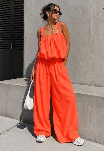 Neon Oranje Stretch Two Piece Set