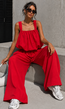 Rode Stretch Two Piece Set met Mouwloze Top en Wide Leg Broek