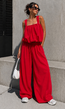 Rode Stretch Two Piece Set met Mouwloze Top en Wide Leg Broek