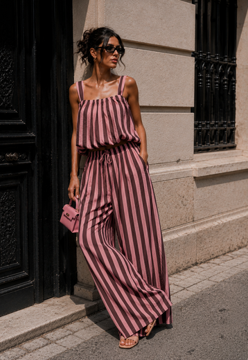 Bruin Roze Gestreepte Two Piece Set