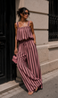 Bruin Roze Gestreepte Two Piece Set met Mouwloze Top en Wide Leg Broek