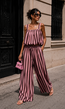 Bruin Roze Gestreepte Two Piece Set met Mouwloze Top en Wide Leg Broek