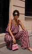 Bruin Roze Gestreepte Two Piece Set met Mouwloze Top en Wide Leg Broek