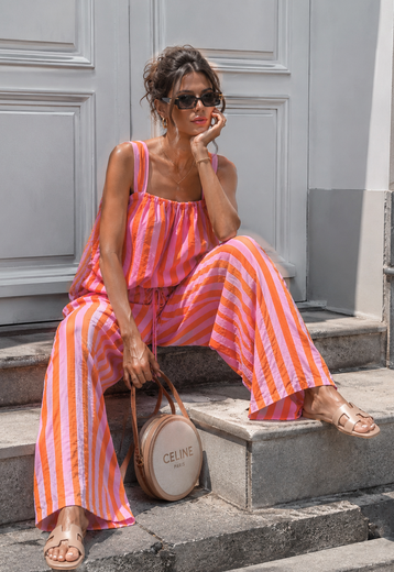 Roze Oranje Gestreepte Tweedelige Set