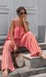 Roze Oranje Gestreepte Tweedelige Set met Wide Leg Broek