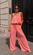 Roze Oranje Gestreepte Tweedelige Set met Wide Leg Broek