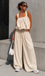 Beige Stretch Two Piece Set met Mouwloze Top en Wide Leg Broek