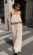 Beige Stretch Two Piece Set met Mouwloze Top en Wide Leg Broek