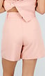 Roze Mouwloze Blazer Set met Ceintuur en Shorts
