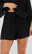 Zwarte Blouse en Short Set met Wijde Mouwen