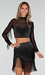 Zwarte Glitter Set met Fringe En Mesh Top