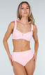 Lichtroze Badstof High Waist Bikini Broekje met Structuur