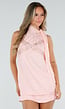 Roze Mouwloze Halter Top met Kant