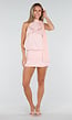 Roze Mouwloze Halter Top met Kant en Sjaaldetail