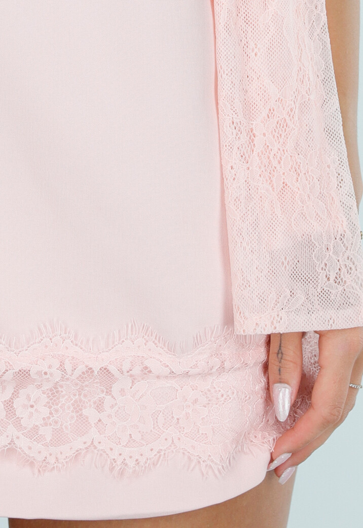 Roze Mouwloze Halter Top met Kant en Sjaaldetail