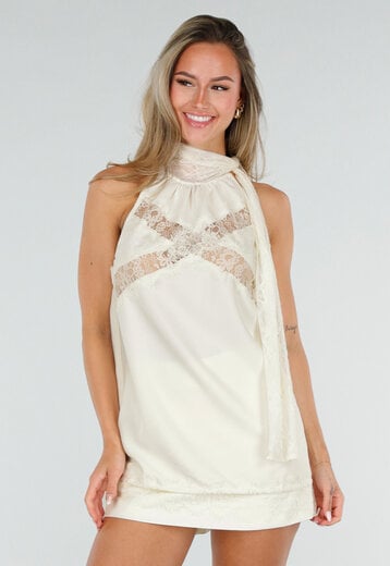 Beige Halter Top met Kant
