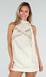 Beige Halter Top met Kant en Sjaalkraag