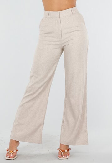 Beige Wide Leg Pantalon