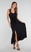 Zwarte Mousseline Maxi Jurk met Kantdetail en Tailleband