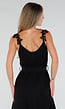 Zwarte Mousseline Maxi Jurk met Kantdetail en Tailleband