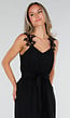 Zwarte Mousseline Maxi Jurk met Kantdetail en Tailleband