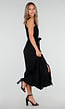 Zwarte Mousseline Maxi Jurk met Kantdetail en Tailleband