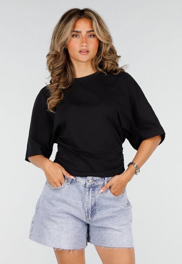 Zwart Oversized T-shirt Taille Scrunch
