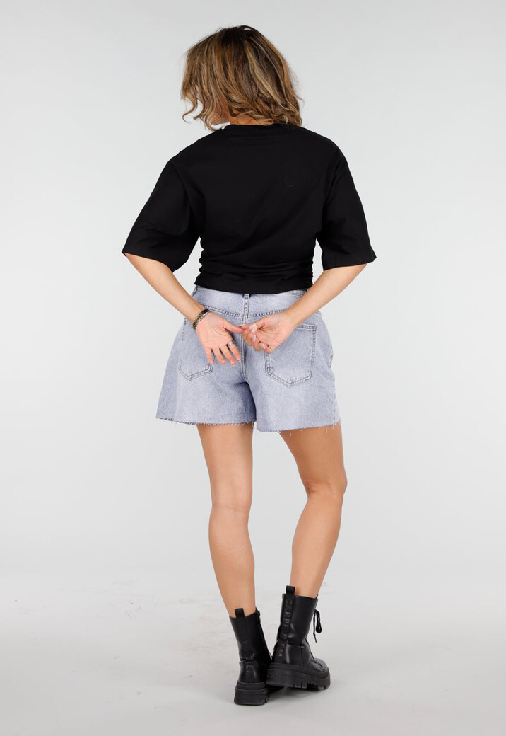 Zwarte Oversized Top met Halflange Mouwen en Ronde Hals