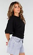 Zwarte Oversized Top met Halflange Mouwen en Ronde Hals