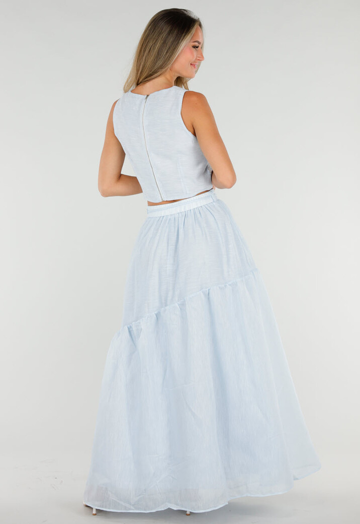 Lichtblauwe Bloemen Crop Top met Mouwloos Model
