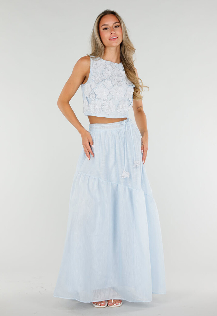 Lichtblauwe Bloemen Crop Top met Mouwloos Model