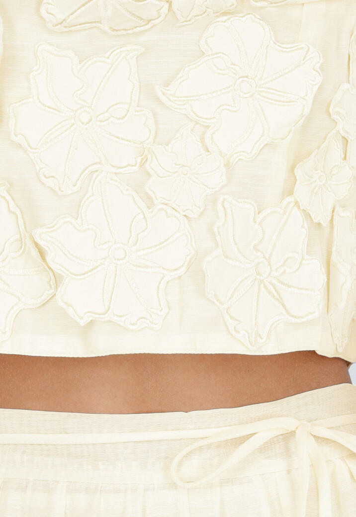 Gele Bloemen Crop Top zonder Mouwen