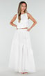Witte Maxi Rok met Strikceintuur en Volant