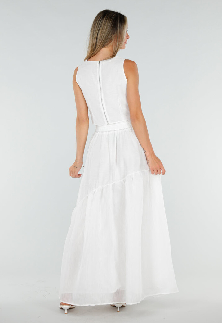 Witte Bloemen Crop Top met Mouwloos Model