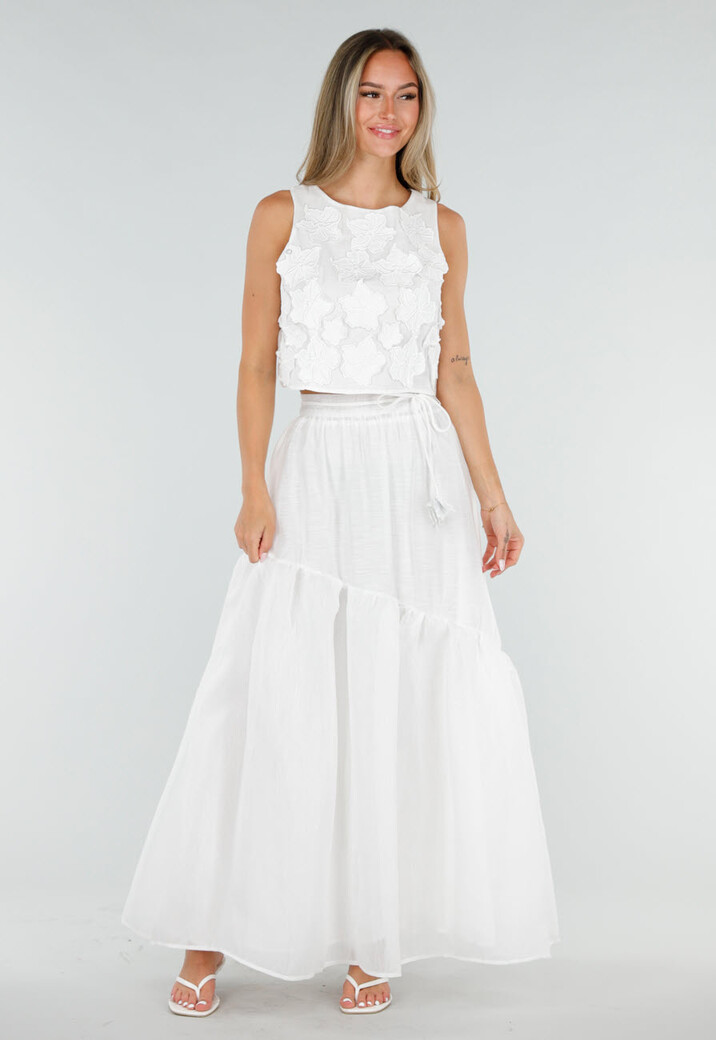 Witte Bloemen Crop Top met Mouwloos Model