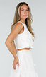 Witte Bloemen Crop Top met Mouwloos Model