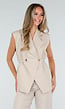 Beige Mouwloze Gilet met Reverskraag en Strikceintuur