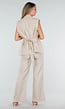 Beige Mouwloze Gilet met Reverskraag en Strikceintuur