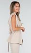 Beige Mouwloze Gilet met Reverskraag en Strikceintuur