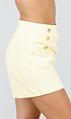 Gele High Waist Short met Overslag en Sierknopen