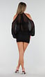 Zwarte Mini Jurk met Open Schouders En Chiffon Mouwen