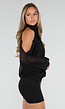 Zwarte Mini Jurk met Open Schouders En Chiffon Mouwen
