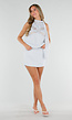 Lichtblauwe Halter Top met Kant, Strik en Open Schouders