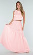 Lichtroze Maxi Rok met Strikceintuur en Volant
