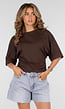 Bruin Oversized T-Shirt met Halflange Mouwen en Geplooid Detail