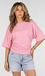 Roze Oversized T-Shirt met Halflange Mouwen en Geplooid Detail
