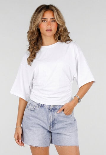Wit Oversized T-shirt Taille Scrunch